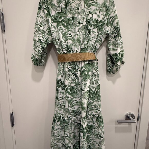 MILK&HONEY/GREEN & WHITE VINTAGE TOILE/BELTED SUMMER DRESS/SIZE: SMALL - Picture 6 of 6